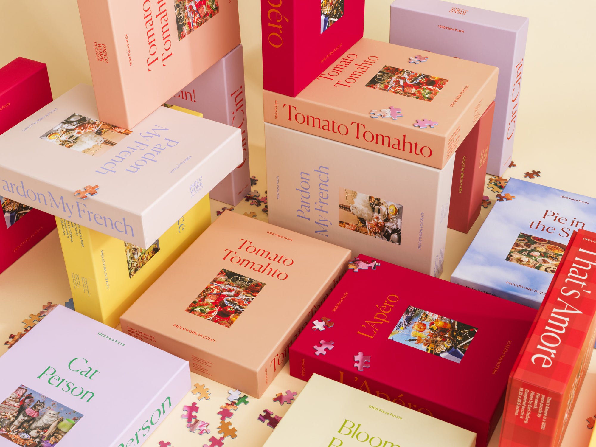 Group of Piecework puzzle boxes.