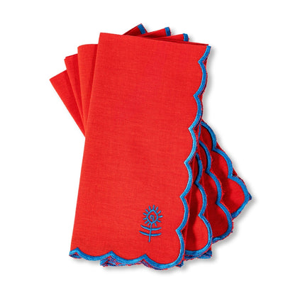 Cherry & Peacock Linen Dinner Napkins, Set of 4