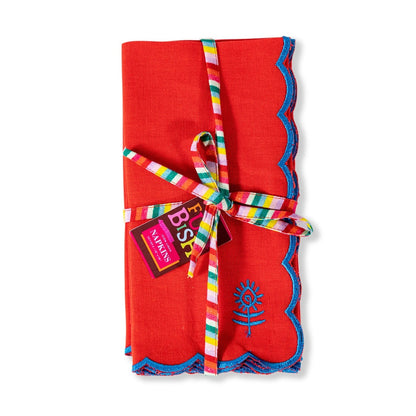 Cherry & Peacock Linen Dinner Napkins, Set of 4