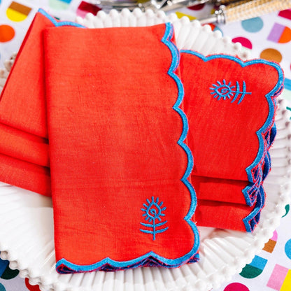 Cherry & Peacock Linen Dinner Napkins, Set of 4