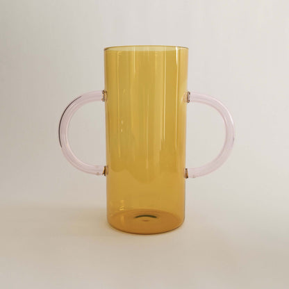 Handle Vase, Yellow with Pink