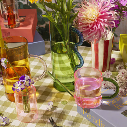 Handle Vase, Yellow with Pink