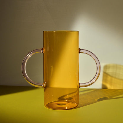 Handle Vase, Yellow with Pink